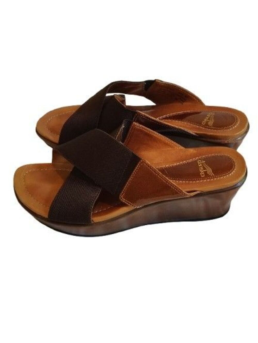 Dansko Brown Elastic Crisscross Wedge Sandals Mules Size 37 US 7 - Picture 2 of 9